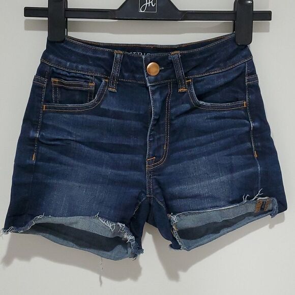 American Eagle super stretch high rise dark wash jean shorts - Picture 1 of 8